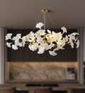 Tree Branch Chandelier White Ceramic Ginkgo Leaf Chandeliers, 6 - Light L47.2 in Rectangle Height Adjustable Chandelier for Dining Room Lighting Fixtures Hanging, Living Room, Bedroom, Gold - Camilalamps - B0FC6L5HCY
