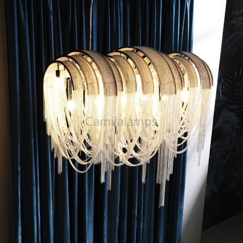 Valeria Aluminum Chain Hardware Tassel Long Chandelier W35" - Camilalamps - CAM - VA - 16