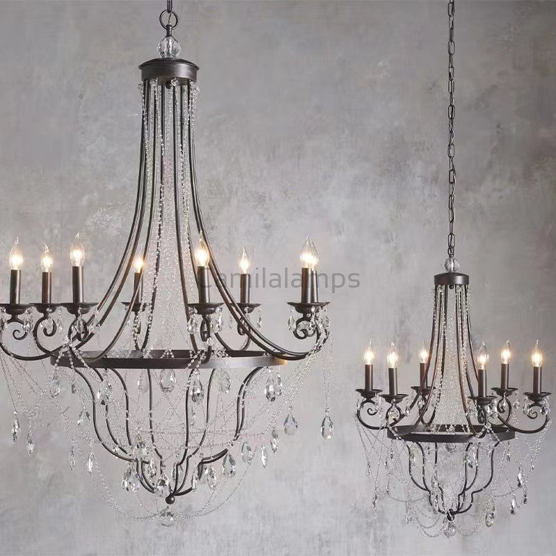 Vintage Iron Crystal Pendant Candle Chandelier - Camilalamps - CAM - X - 05840