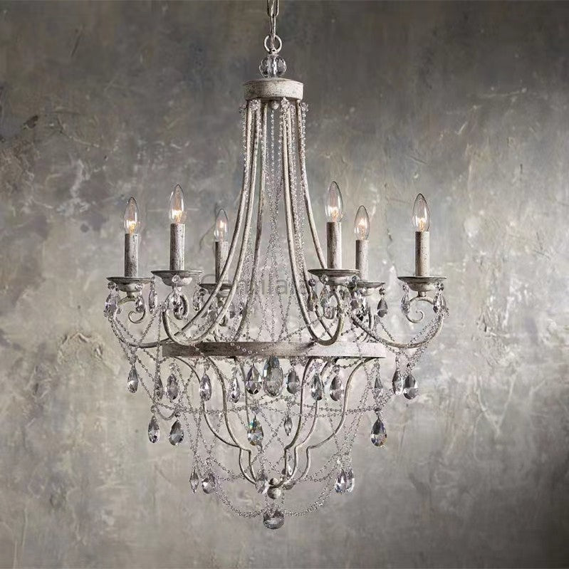 Vintage Iron Crystal Pendant Candle Chandelier - Camilalamps - CAM - X - 05832