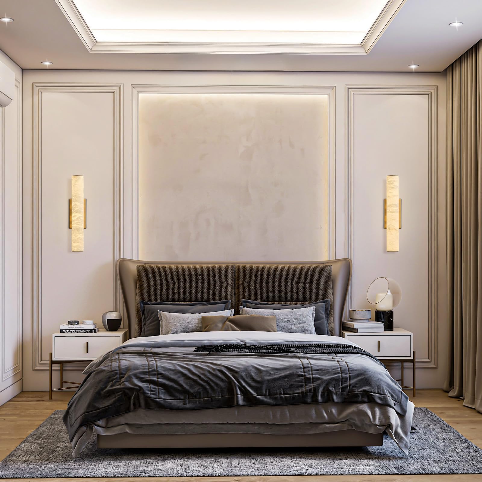 Wall Sconces, Alabaster Brass Wall Sconce, 20" Modern Gold Sconce Wall Lamp,Bathroom Wall Lights Vanity Light for Living Room, Bedroom, Hallway, Stairs - Camilalamps - B0DMP2P735