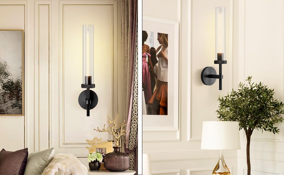 Wall Sconces Set of 2, Brass and Gold Wall Lighting Fixtures with Clear Glass, Mounted Lamps for Bedroom, Bathroom, Living Room, Hallway - Camilalamps - B0FCCFF3YG