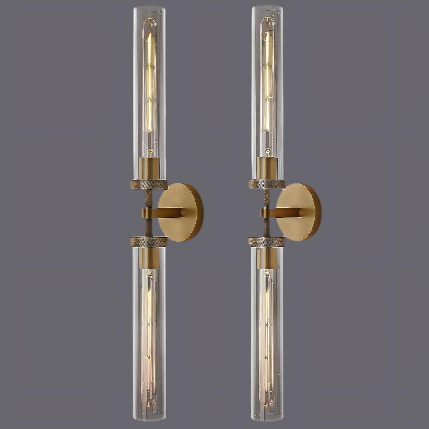 Wall Sconces Set of 2, Brass and Gold Wall Lighting Fixtures with Clear Glass, Mounted Lamps for Bedroom, Bathroom, Living Room, Hallway - Camilalamps - B0DJVVX985