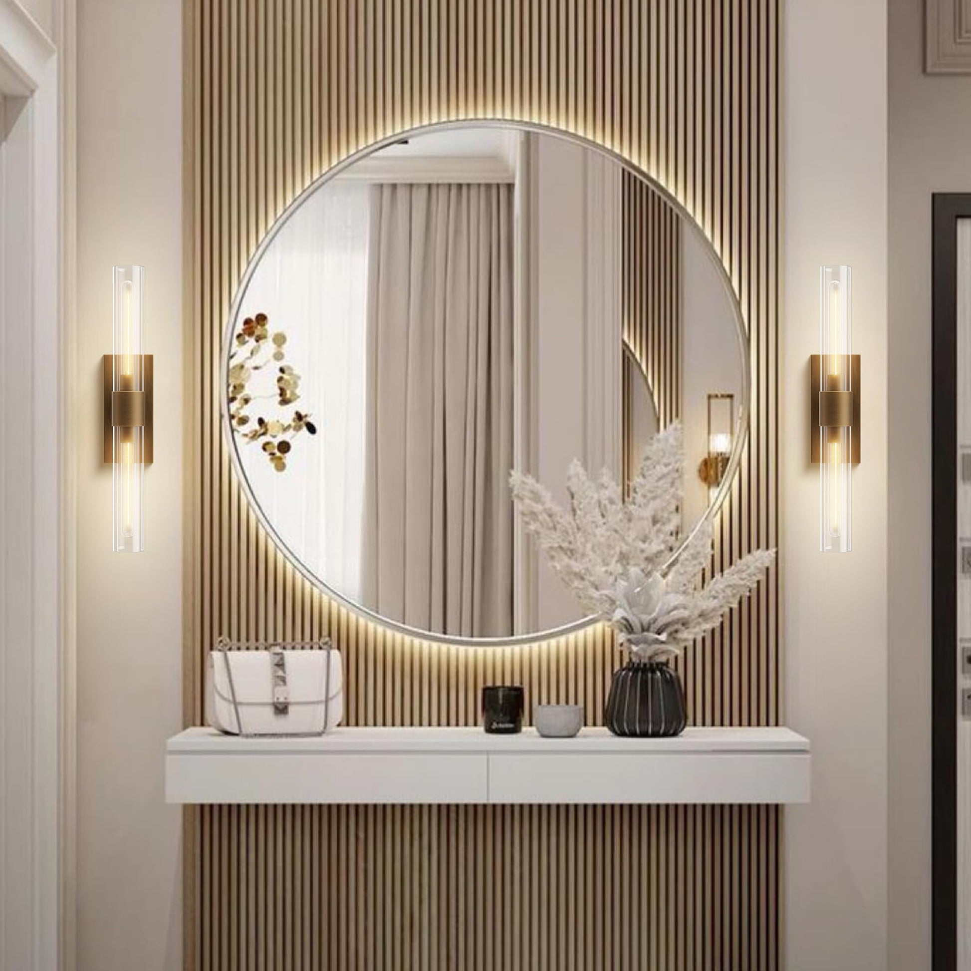 Wall Sconces Set of 2, Brass and Gold Wall Lighting Fixtures with Clear Glass, Mounted Lamps for Bedroom, Bathroom, Living Room, Hallway - Camilalamps - B0FCCFF3YG