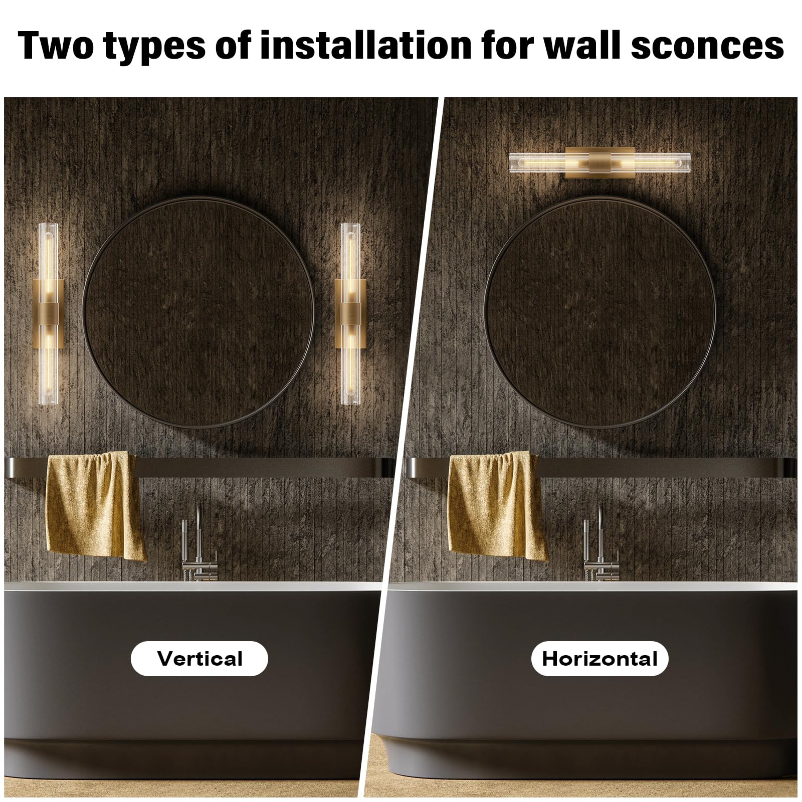 Wall Sconces Set of 2, Brass and Gold Wall Lighting Fixtures with Clear Glass, Mounted Lamps for Bedroom, Bathroom, Living Room, Hallway - Camilalamps - B0FCCFF3YG