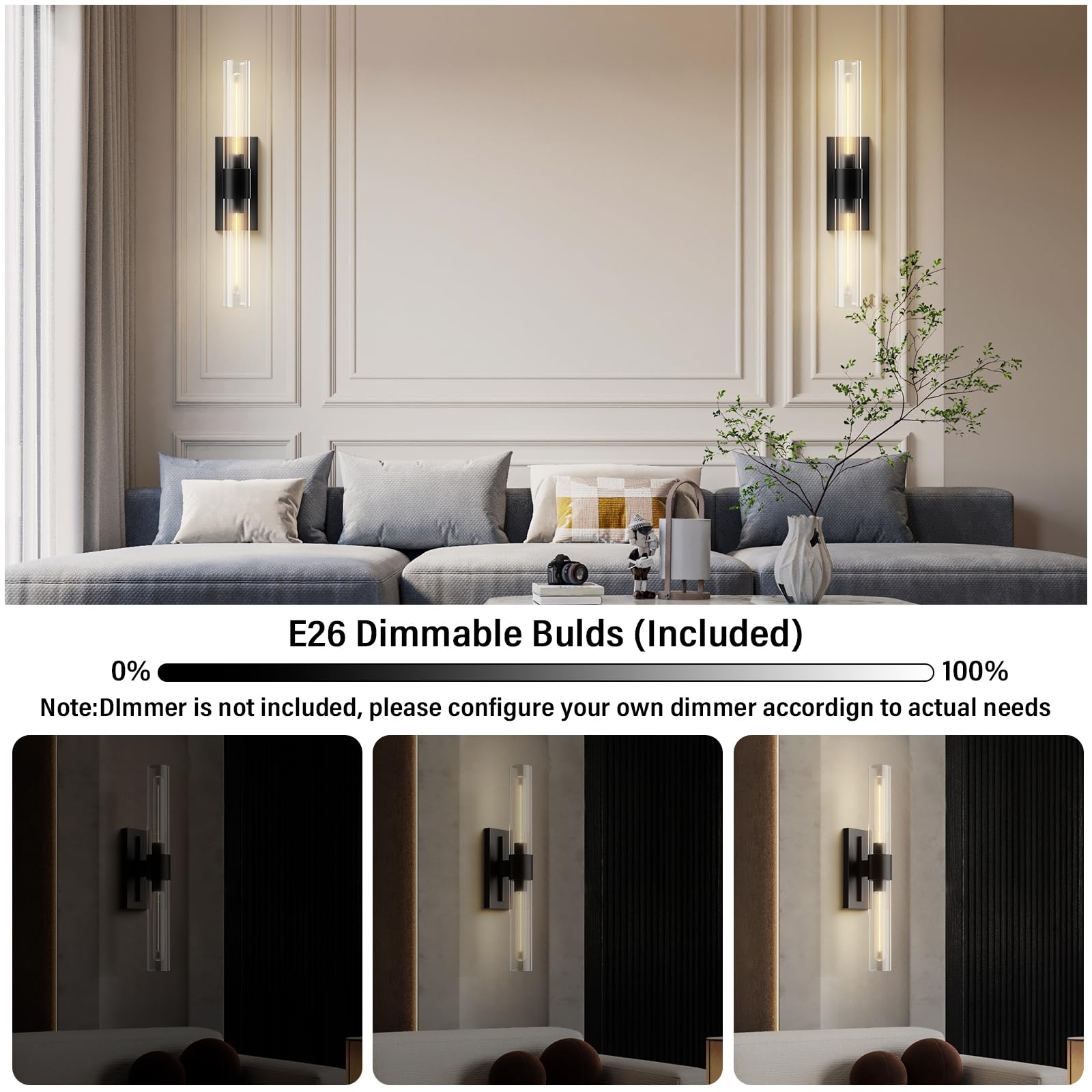 Wall Sconces Set of 2, Brass and Gold Wall Lighting Fixtures with Clear Glass, Mounted Lamps for Bedroom, Bathroom, Living Room, Hallway - Camilalamps - B0FCCFF3YG