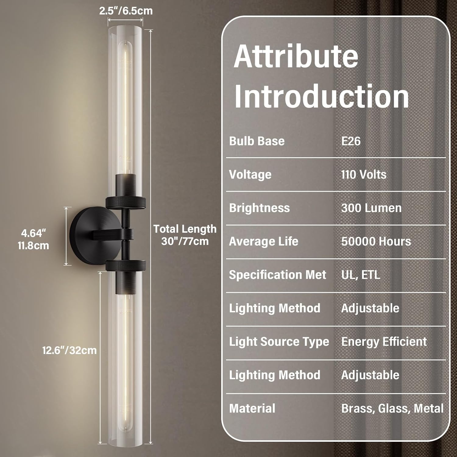 Wall Sconces Set of 2, Brass and Gold Wall Lighting Fixtures with Clear Glass, Mounted Lamps for Bedroom, Bathroom, Living Room, Hallway - Camilalamps - B0FCCFF3YG