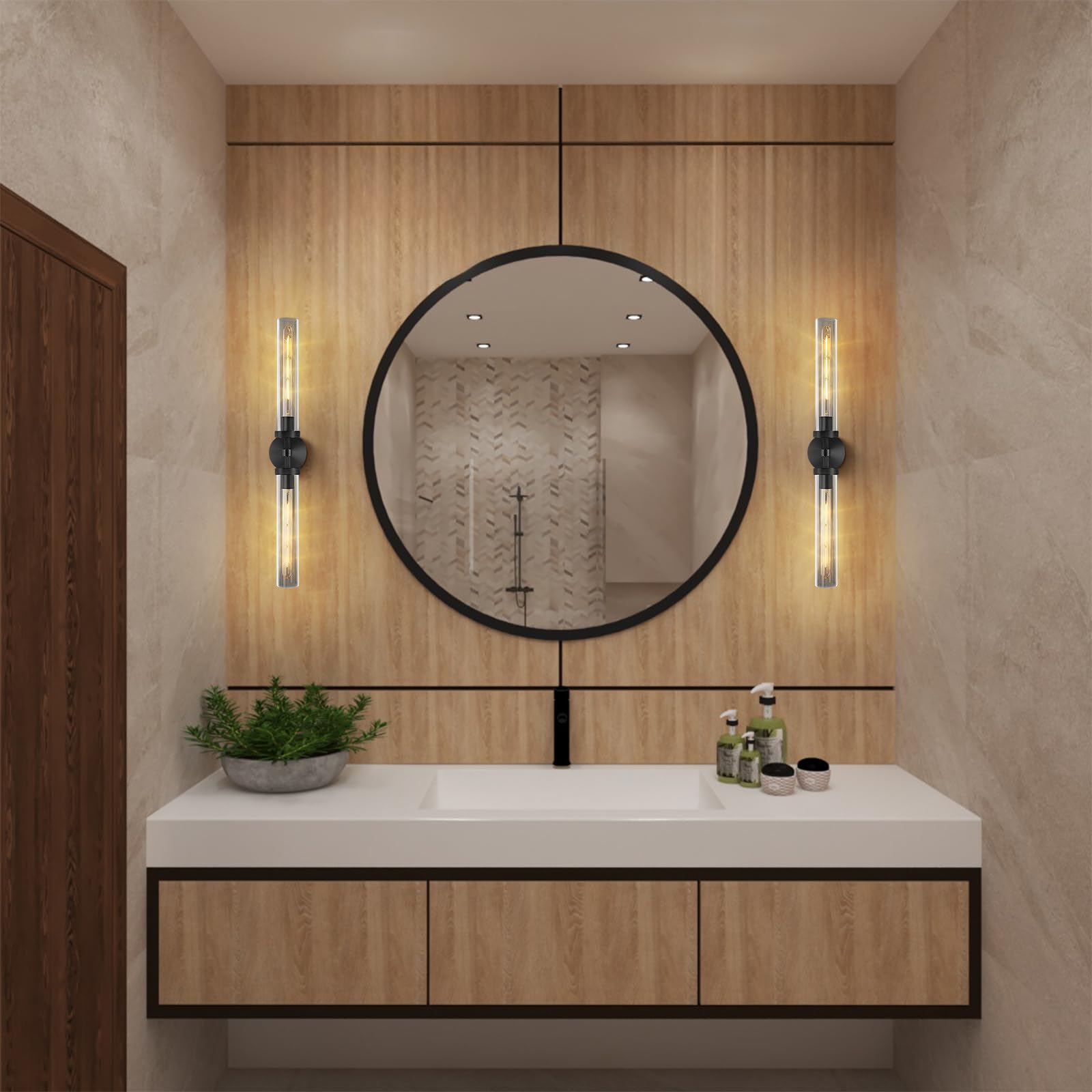 Wall Sconces Set of 2, Brass and Gold Wall Lighting Fixtures with Clear Glass, Mounted Lamps for Bedroom, Bathroom, Living Room, Hallway - Camilalamps - B0FCCFF3YG