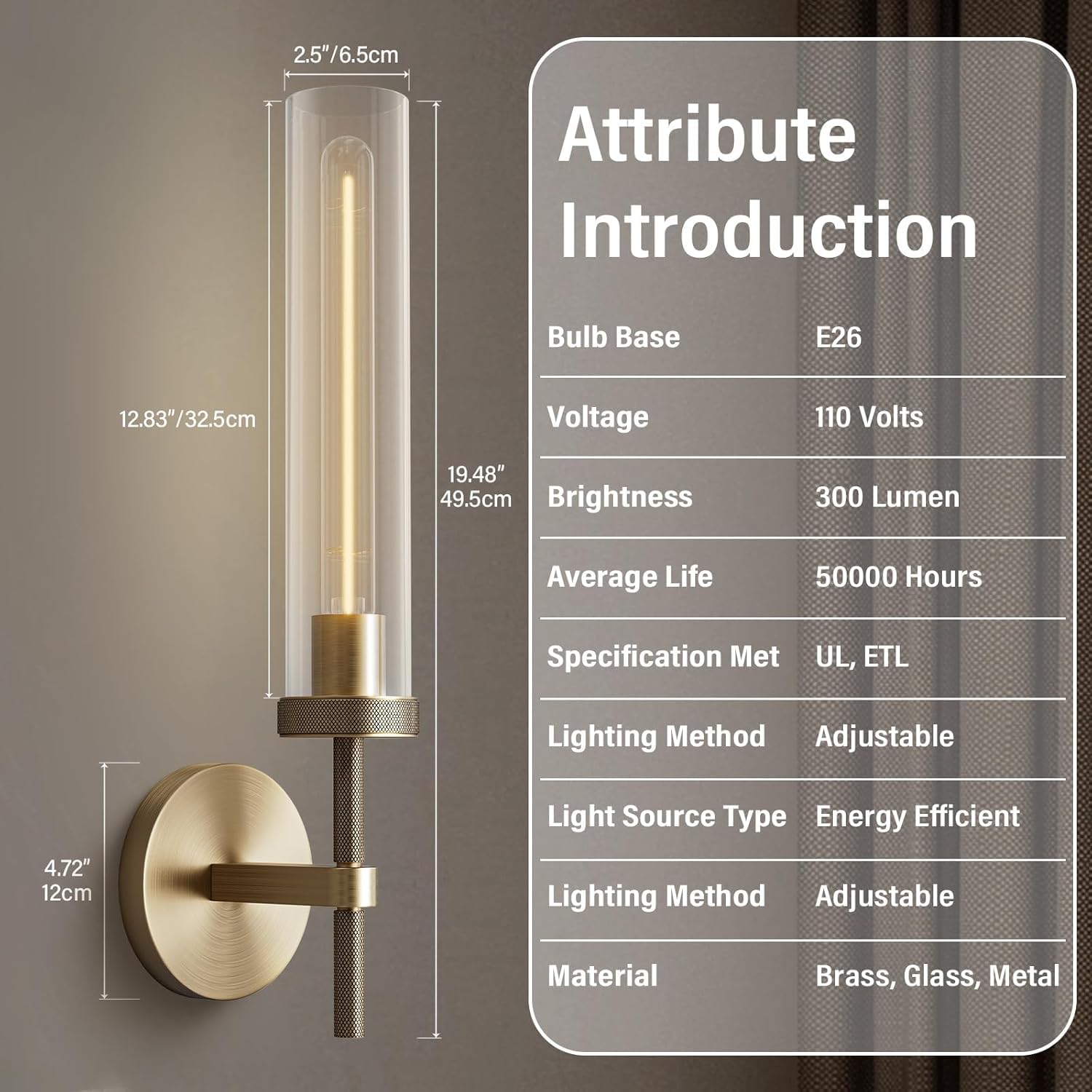 Wall Sconces Set of 2, Brass and Gold Wall Lighting Fixtures with Clear Glass, Mounted Lamps for Bedroom, Bathroom, Living Room, Hallway - Camilalamps - B0FCCFF3YG