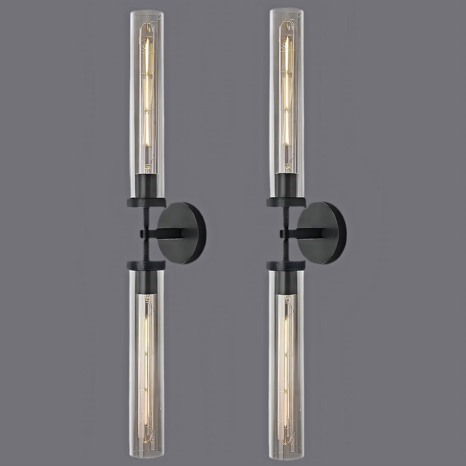 Wall Sconces Set of 2, Brass and Gold Wall Lighting Fixtures with Clear Glass, Mounted Lamps for Bedroom, Bathroom, Living Room, Hallway - Camilalamps - B0DJVVFYN9