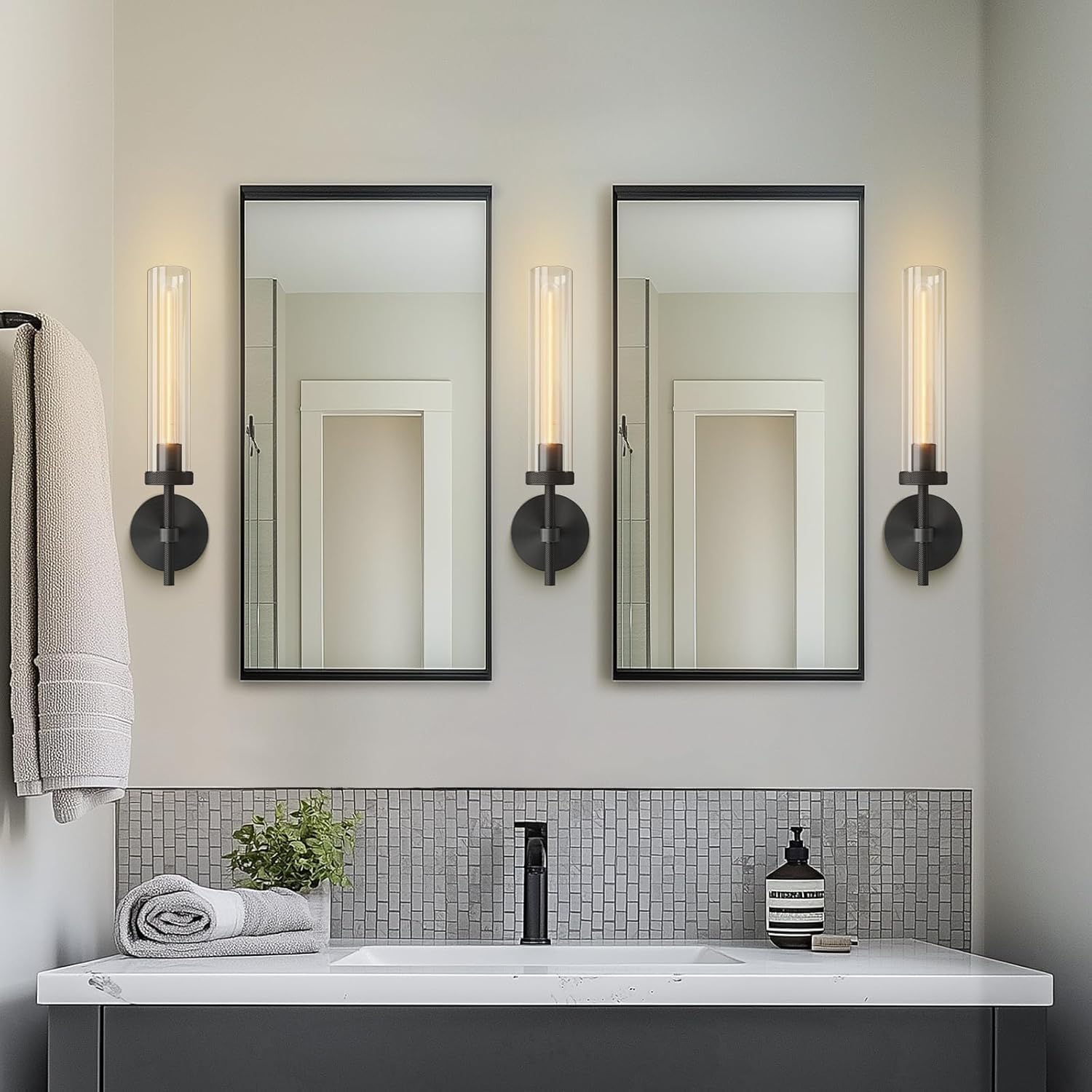 Wall Sconces Set of 2, Brass and Gold Wall Lighting Fixtures with Clear Glass, Mounted Lamps for Bedroom, Bathroom, Living Room, Hallway - Camilalamps - B0FCCFF3YG