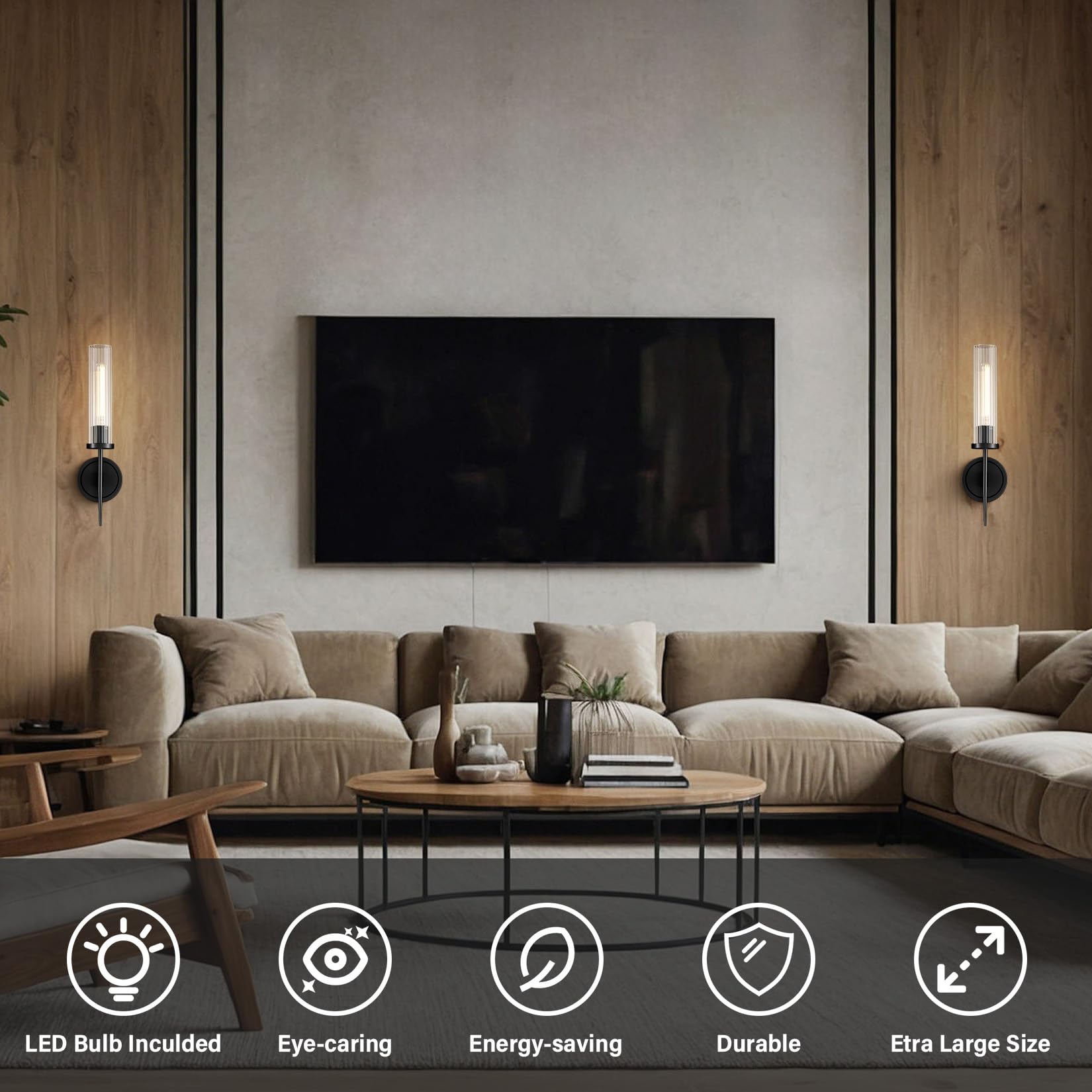 Wall Sconces Set of Two, 17.7'' Black Bathroom Wall Sconce Light with Glass Tube, 2 - Light Sconces Wall Lighting Over Mirror Vanity Wall Lights for Living Room, Hallway, Bedroom, Staircase - Camilalamps - B0FJD1XRK3