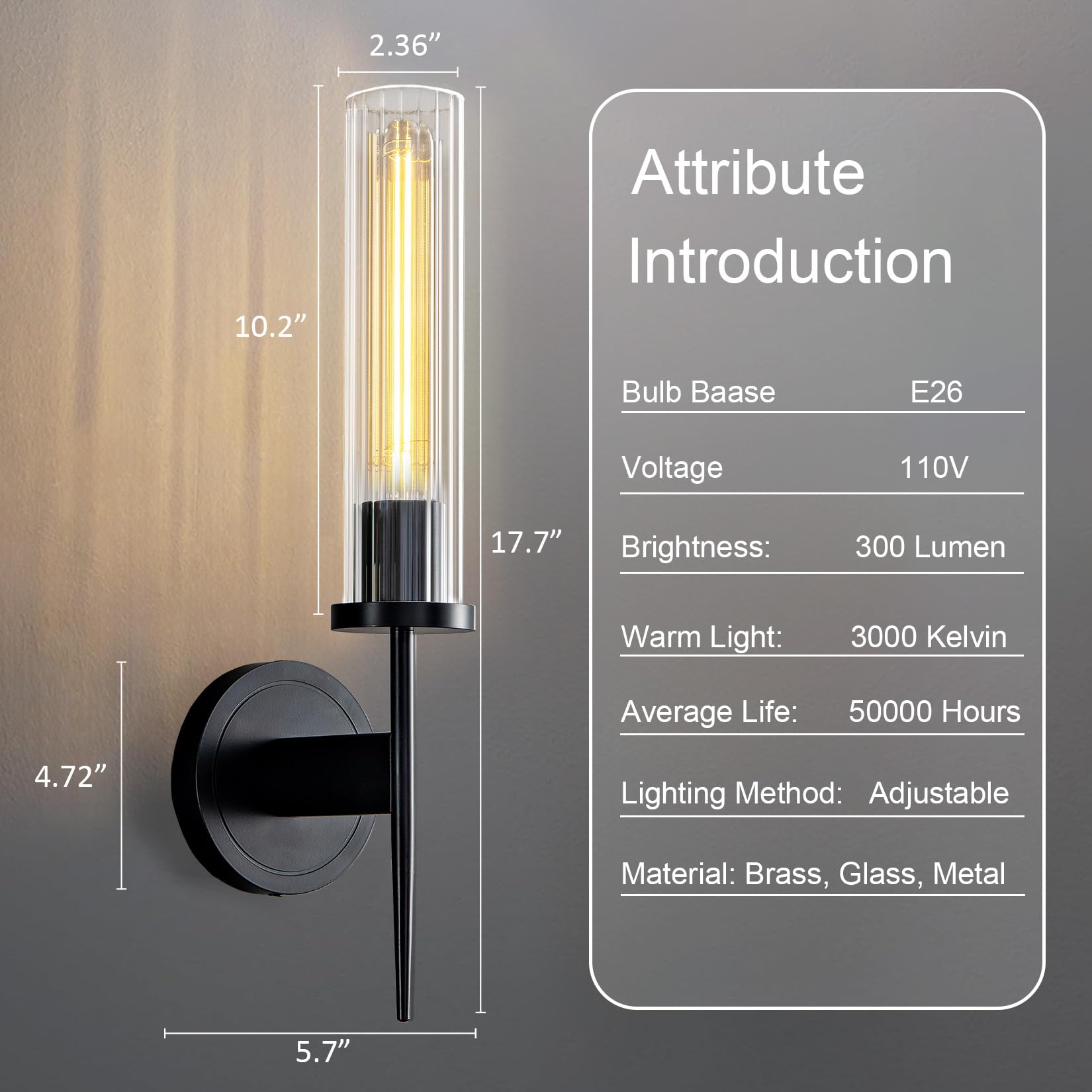 Wall Sconces Set of Two, 17.7'' Black Bathroom Wall Sconce Light with Glass Tube, 2 - Light Sconces Wall Lighting Over Mirror Vanity Wall Lights for Living Room, Hallway, Bedroom, Staircase - Camilalamps - B0FJD1XRK3