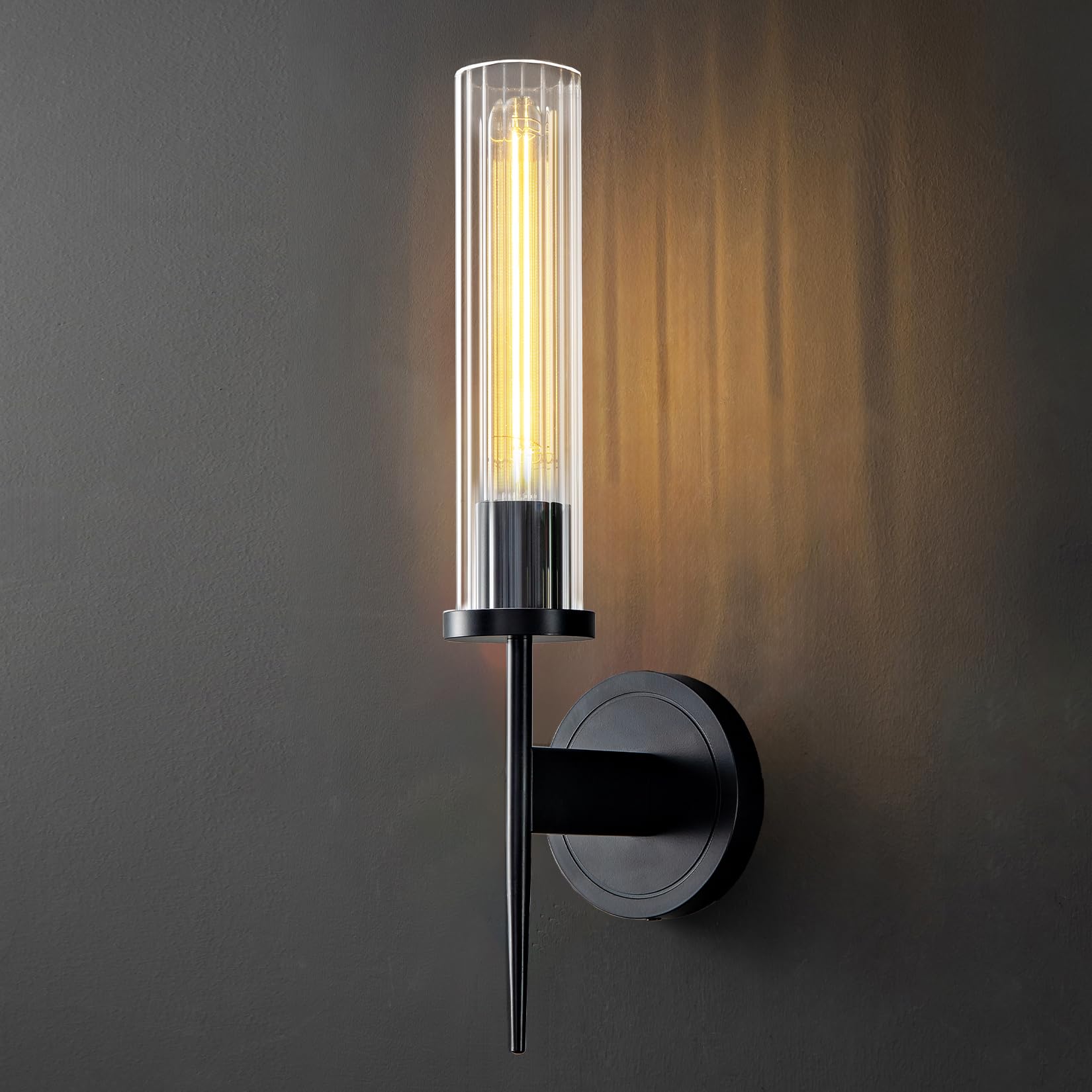 Wall Sconces Set of Two, 17.7'' Black Bathroom Wall Sconce Light with Glass Tube, 2 - Light Sconces Wall Lighting Over Mirror Vanity Wall Lights for Living Room, Hallway, Bedroom, Staircase - Camilalamps - B0FJD1XRK3