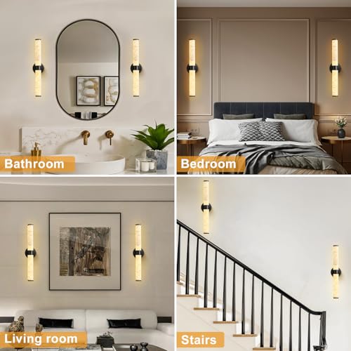 Wall Sconces Set of Two, 17.7'' Black Bathroom Wall Sconce Light with Glass Tube, 2 - Light Sconces Wall Lighting Over Mirror Vanity Wall Lights for Living Room, Hallway, Bedroom, Staircase - Camilalamps - B0FJD1XRK3