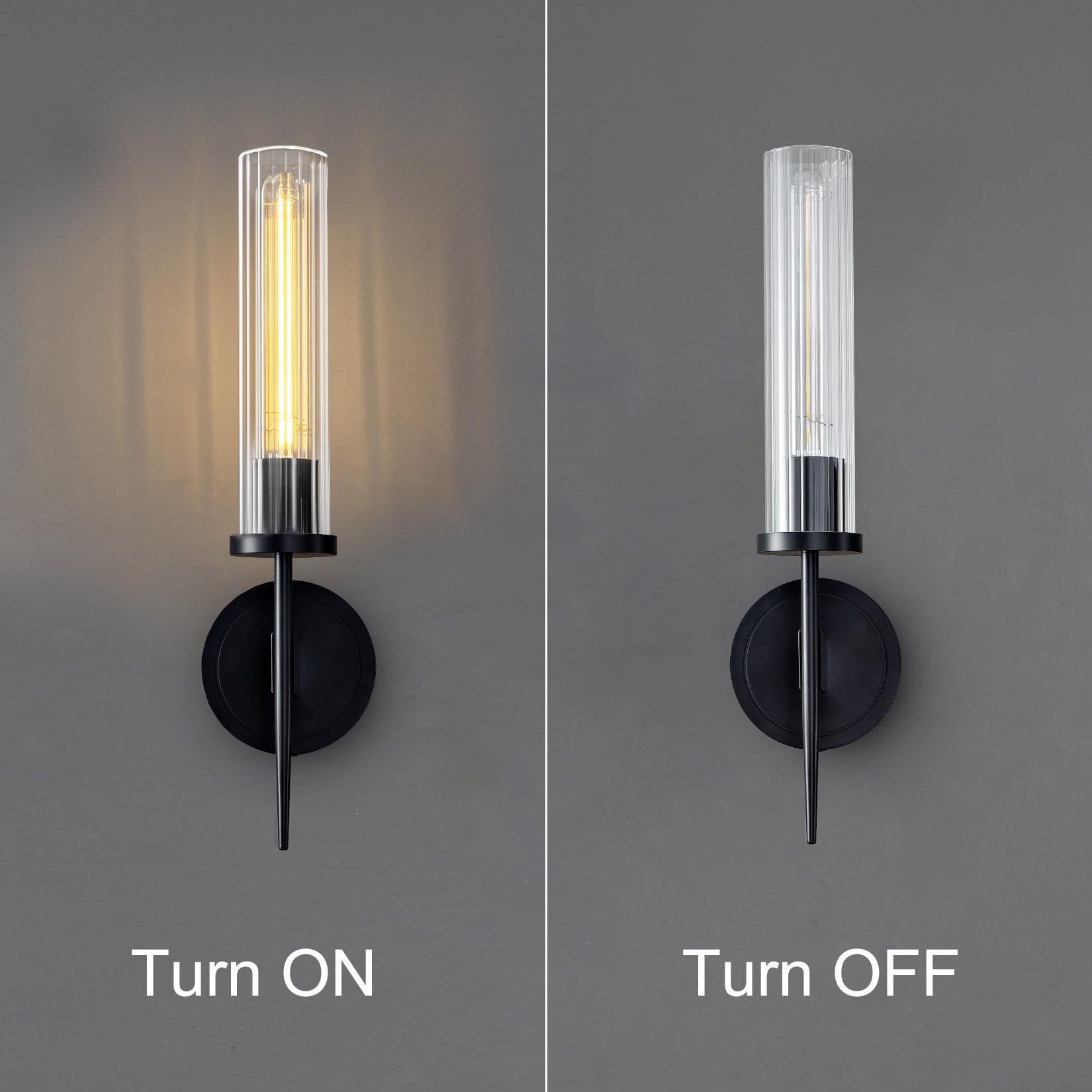 Wall Sconces Set of Two, 17.7'' Black Bathroom Wall Sconce Light with Glass Tube, 2 - Light Sconces Wall Lighting Over Mirror Vanity Wall Lights for Living Room, Hallway, Bedroom, Staircase - Camilalamps - B0FJD1XRK3