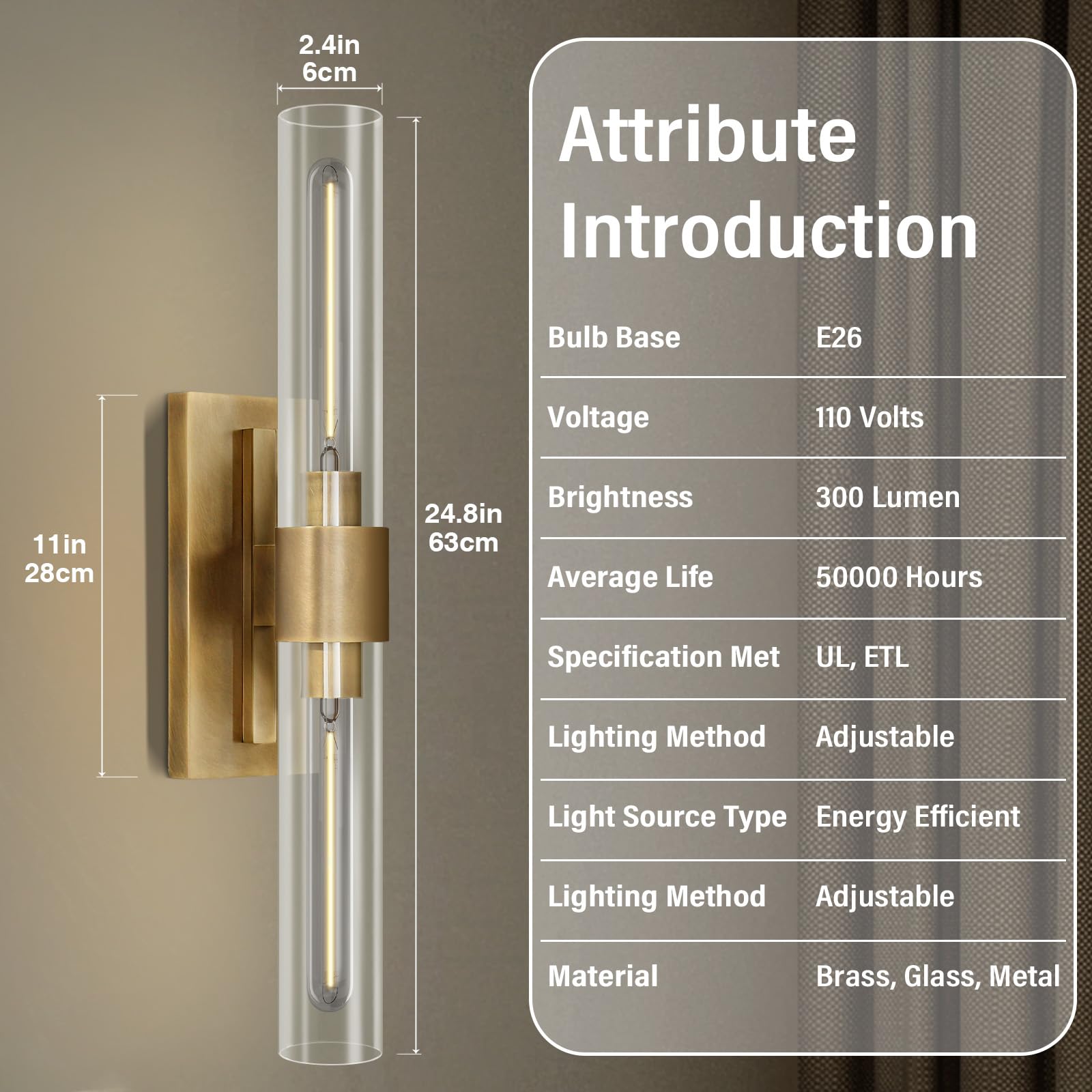 Wall Sconces Set of Two, Brass Wall Lights for Bathroom Vanity, 22.8" Gold Sconces 2 - Light, Indoor Brass Wall Sconces for Bathroom Mirror, Vanity, Bedroom, Living Room - Camilalamps - B0CJBZDVJD