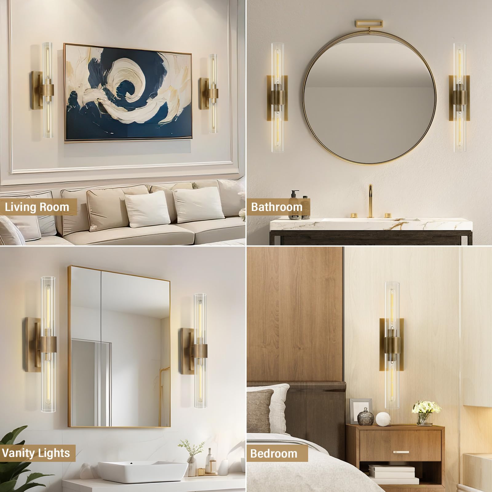 Wall Sconces Set of Two, Brass Wall Lights for Bathroom Vanity, 22.8" Gold Sconces 2 - Light, Indoor Brass Wall Sconces for Bathroom Mirror, Vanity, Bedroom, Living Room - Camilalamps - B0CJBZDVJD