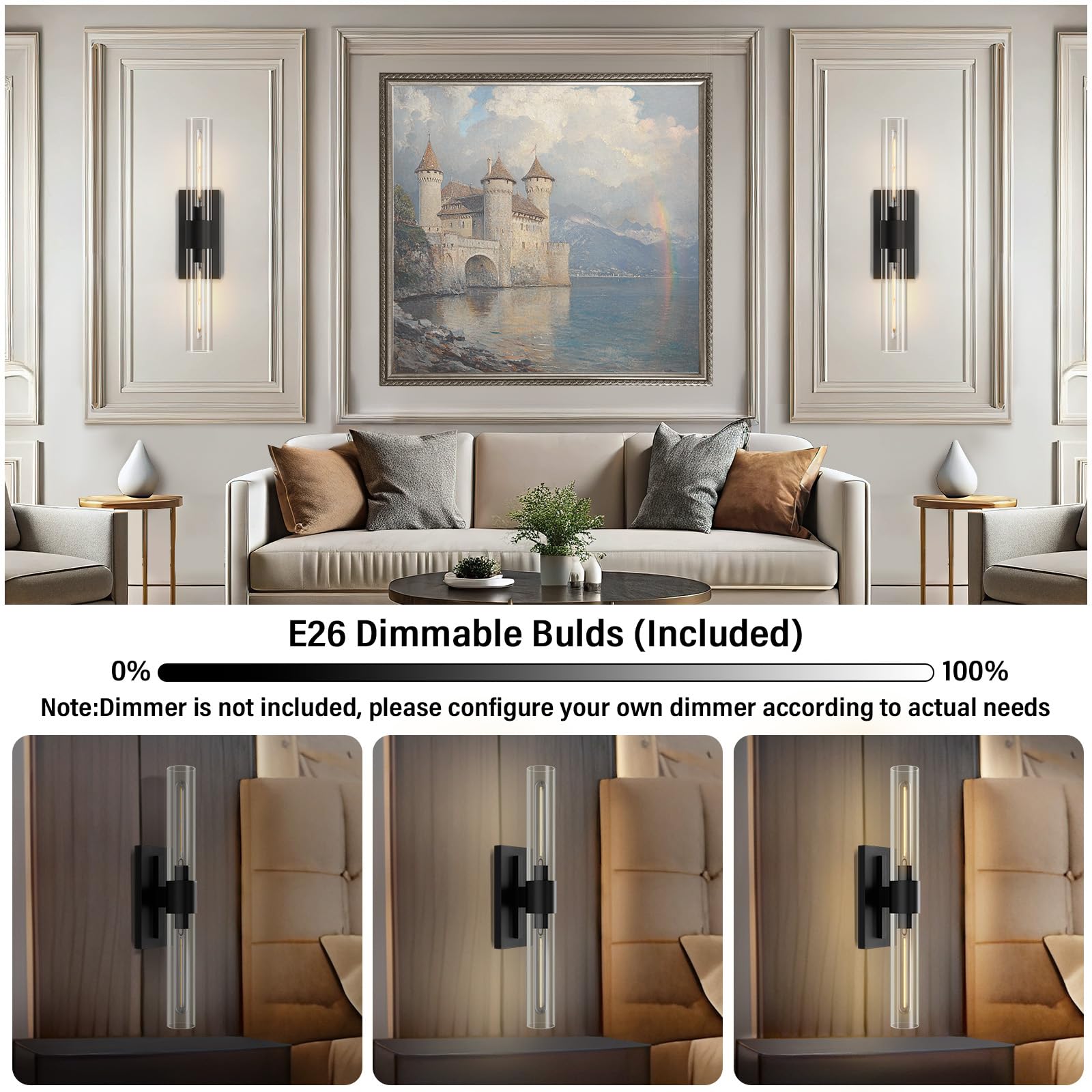 Wall Sconces Set of Two, Brass Wall Lights for Bathroom Vanity, 22.8" Gold Sconces 2 - Light, Indoor Brass Wall Sconces for Bathroom Mirror, Vanity, Bedroom, Living Room - Camilalamps - B0CJBZDVJD