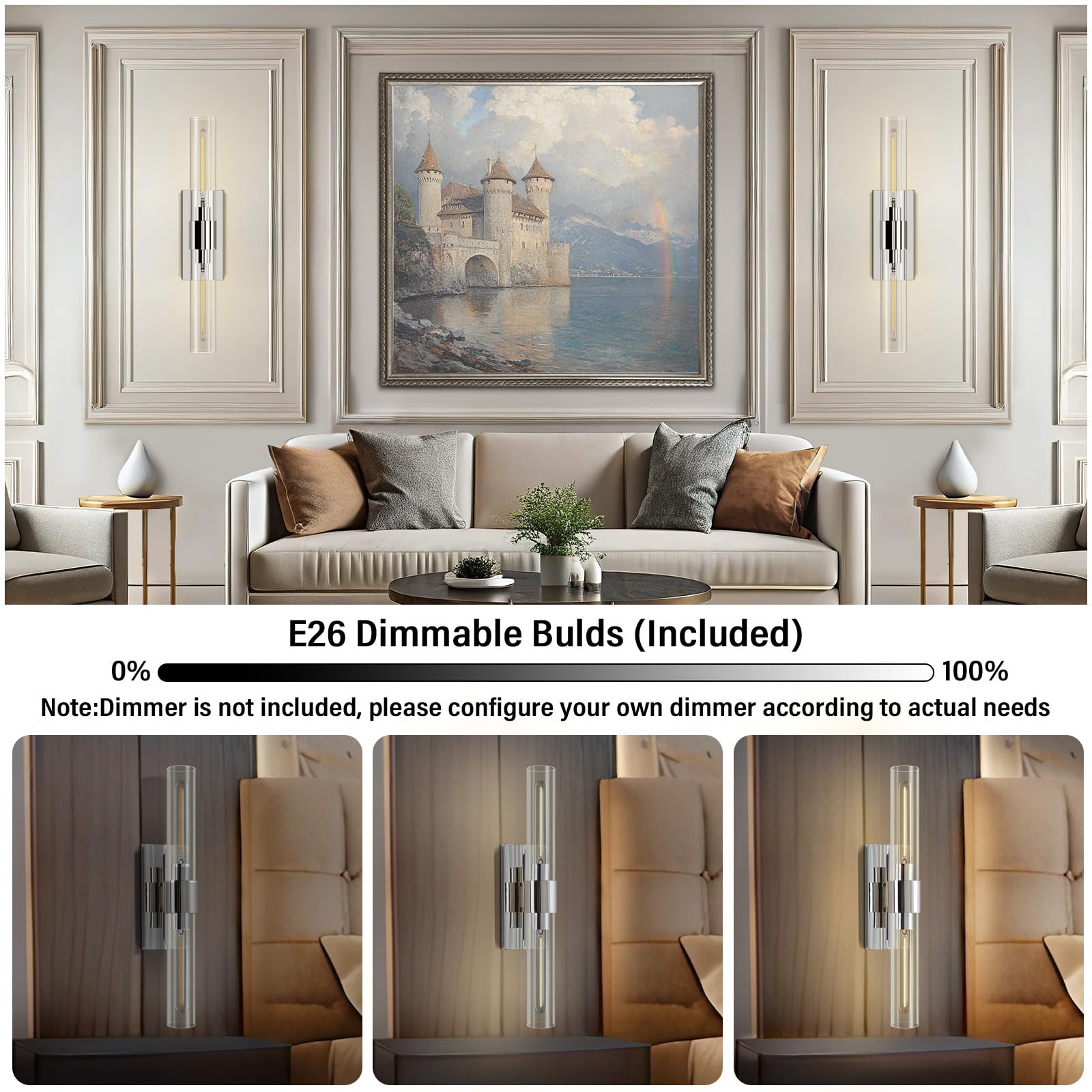 Wall Sconces Set of Two, Brass Wall Lights for Bathroom Vanity, 22.8" Gold Sconces 2 - Light, Indoor Brass Wall Sconces for Bathroom Mirror, Vanity, Bedroom, Living Room - Camilalamps - B0CJBZDVJD