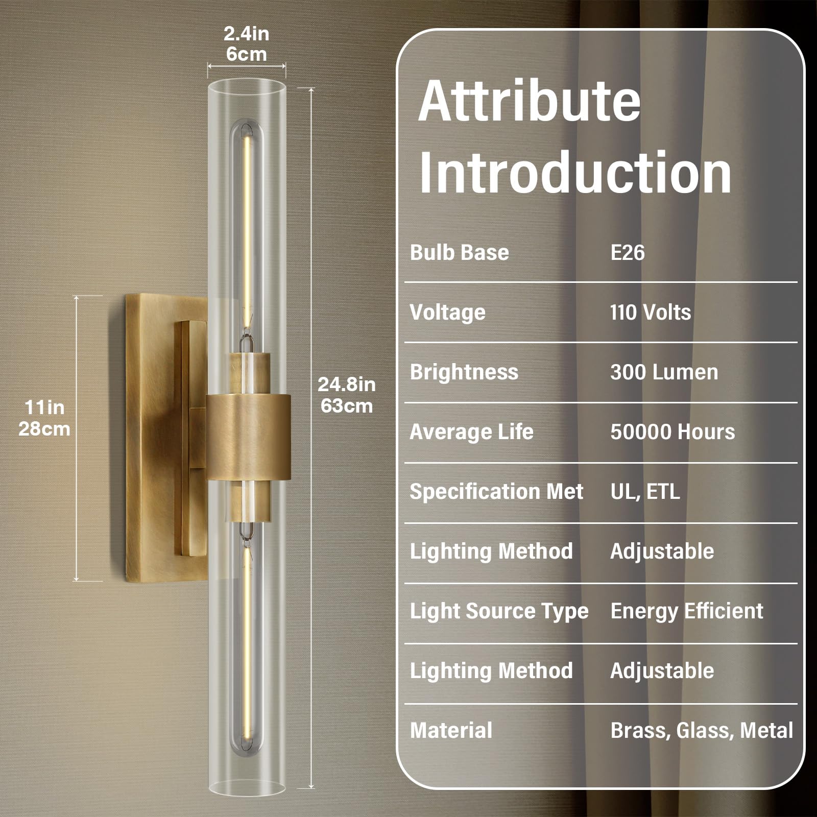 Wall Sconces Set of Two, Brass Wall Lights for Bathroom Vanity, 22.8" Gold Sconces 2 - Light, Indoor Brass Wall Sconces for Bathroom Mirror, Vanity, Bedroom, Living Room - Camilalamps - B0CJBZDVJD