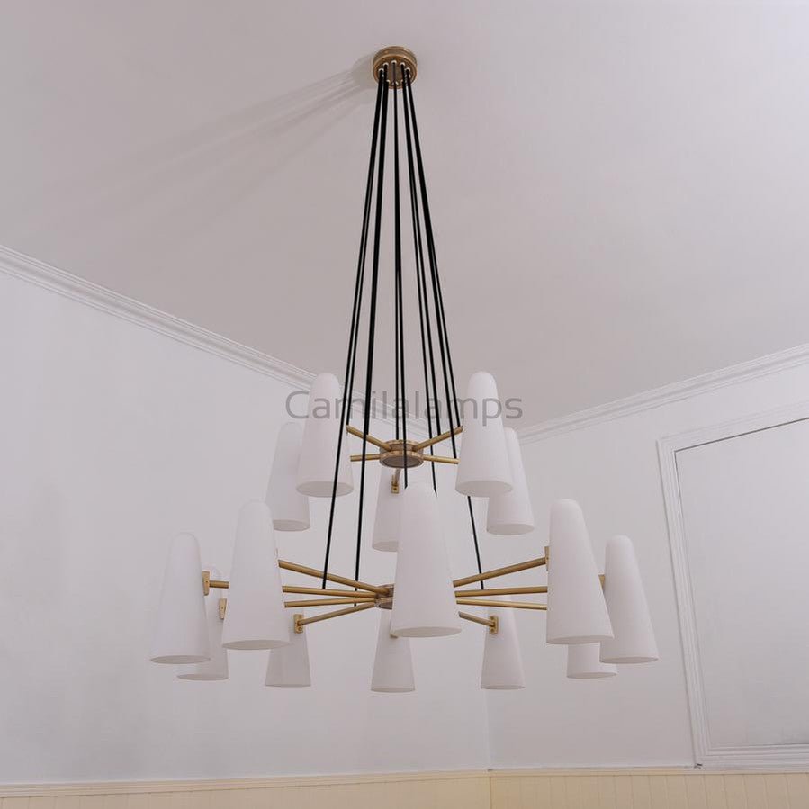 White Glass Modern 2 - Tier Round Chandelier 44", 15 - lights - Camilalamps - CAM1718