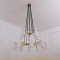 White Glass Modern 2 - Tier Round Chandelier 44