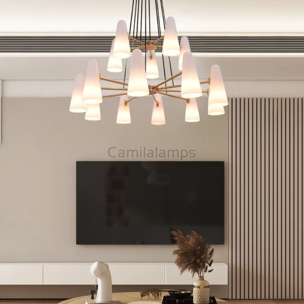 White Glass Modern 2 - Tier Round Chandelier 44", 15 - lights - Camilalamps - CAM1718