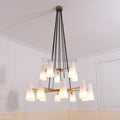 White Glass Modern 2 - Tier Round Chandelier 44