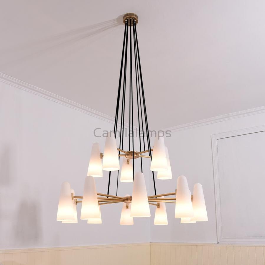 White Glass Modern 2 - Tier Round Chandelier 44", 15 - lights - Camilalamps - CaC1718