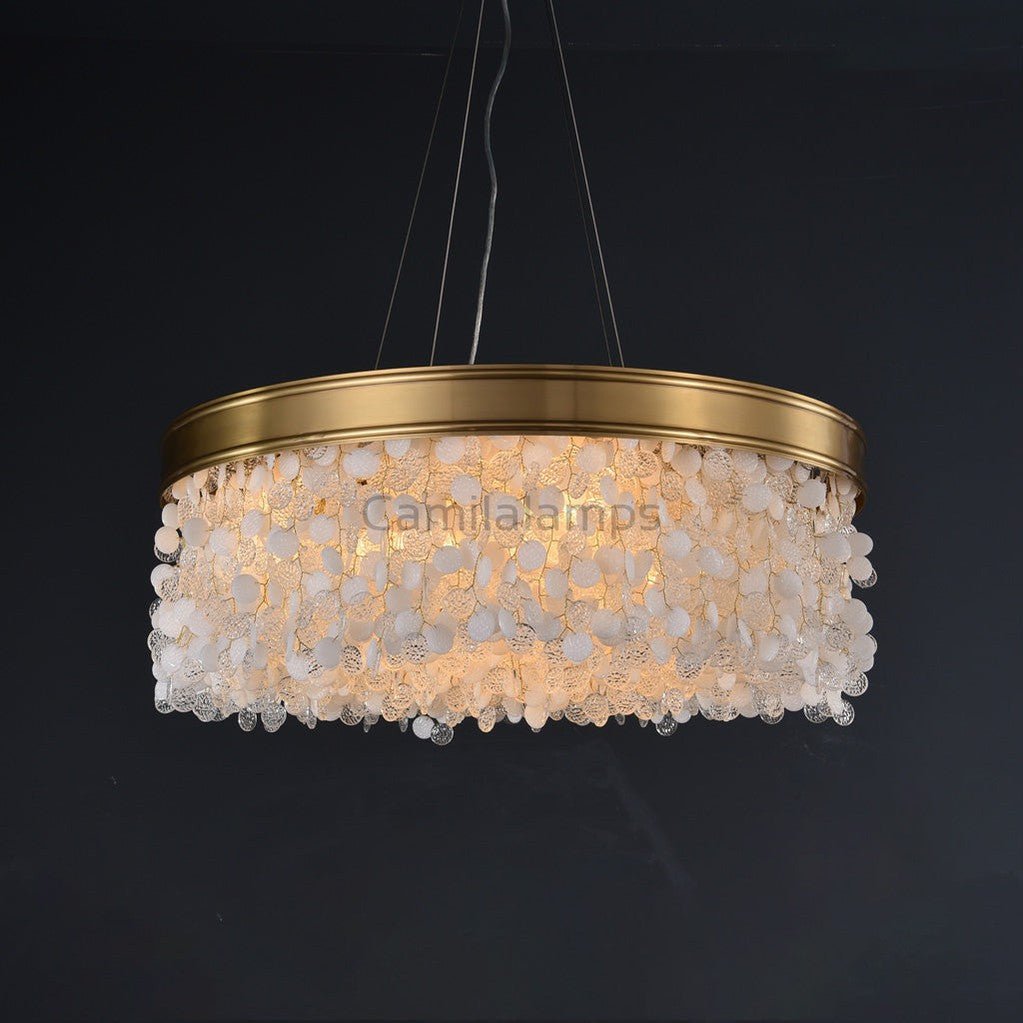White Leaves Brass Framework Round Chandelier - Camilalamps - CA - C - 03