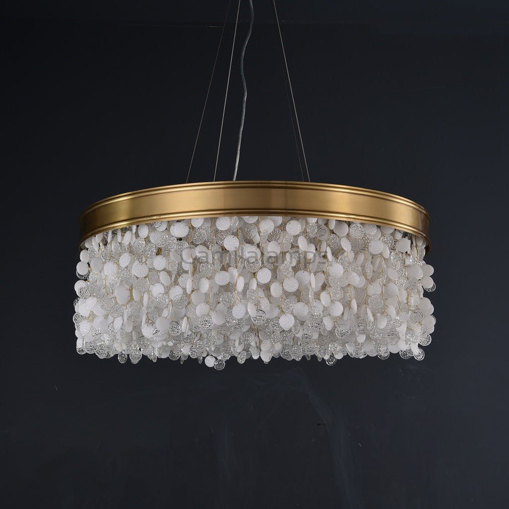 White Leaves Brass Framework Round Chandelier - Camilalamps - CA - C - 03