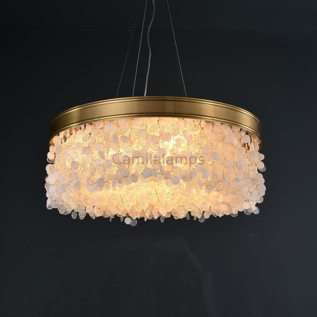 White Leaves Brass Framework Round Chandelier - Camilalamps - CA - C - 03
