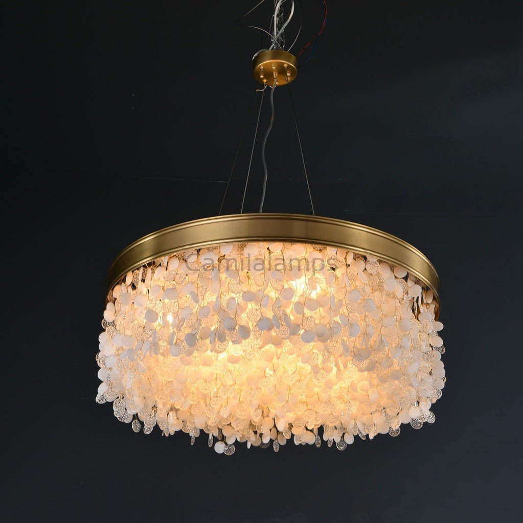 White Leaves Brass Framework Round Chandelier - Camilalamps - CA - C - 03