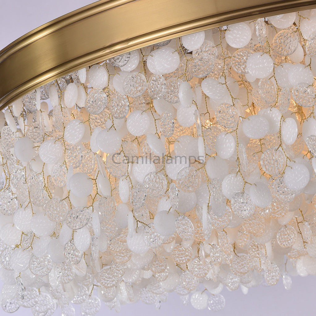 White Leaves Brass Framework Round Chandelier - Camilalamps - CA - C - 03