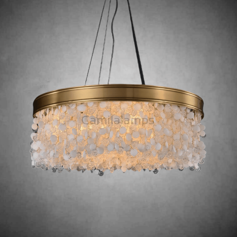 White Leaves Brass Framework Round Chandelier - Camilalamps - CA - C - 03