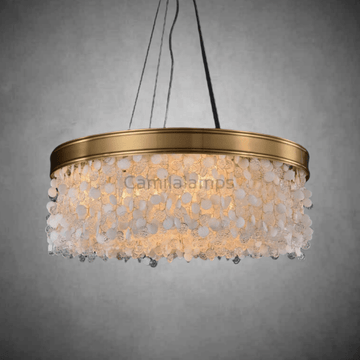 White Leaves Brass Framework Round Chandelier - Camilalamps - CA - C - 03